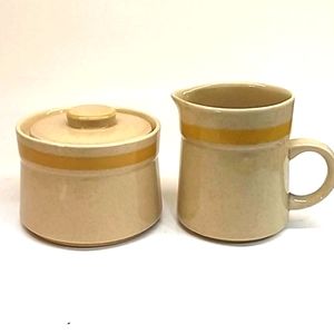 VTG Stoneware Japan speckled sugar & creamer set